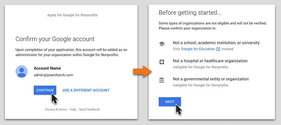 google for non profit apply